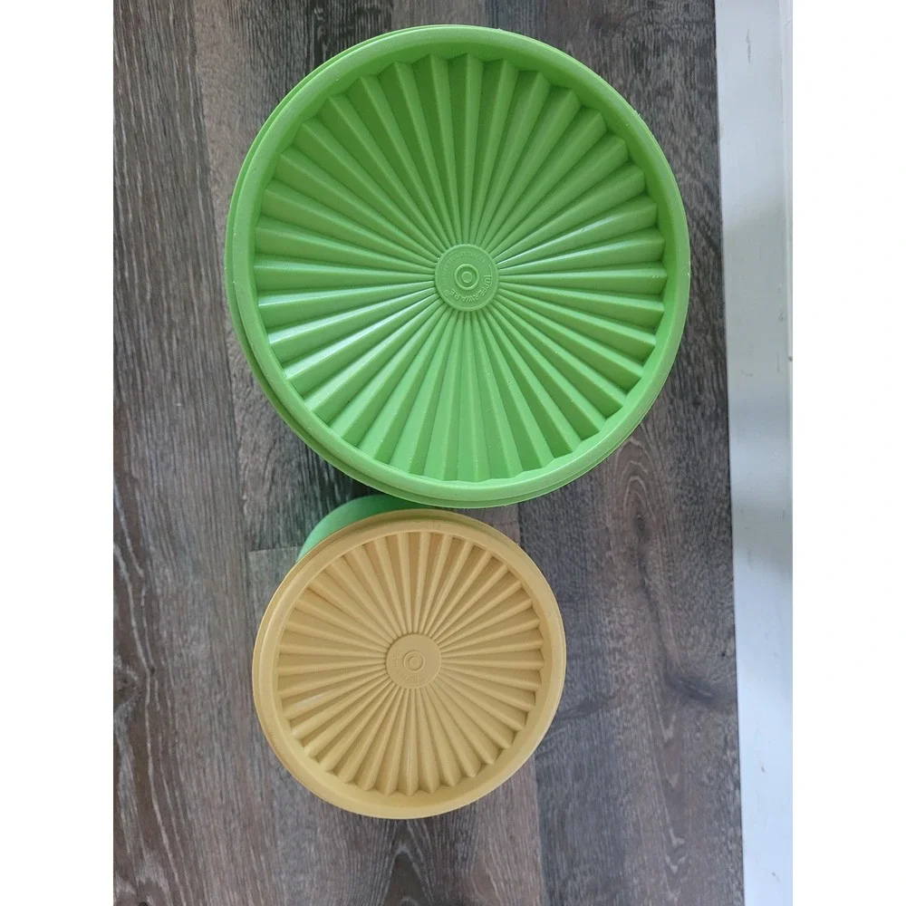 Vintage Tupperware Servalier Green Canister Set Sunburst‎ Lids Retro MCM #3